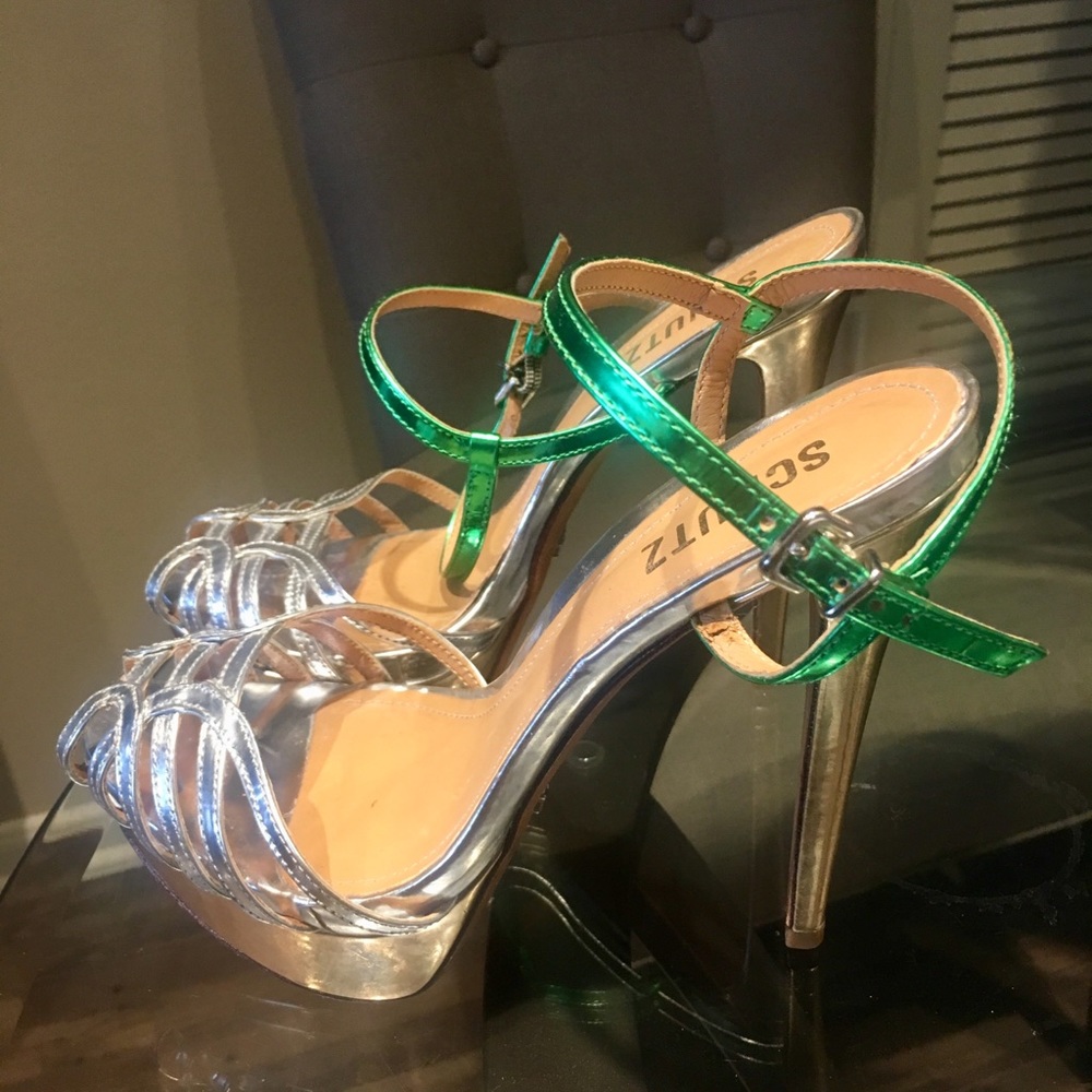 Silver, Gold and Green Schutz Stilettos